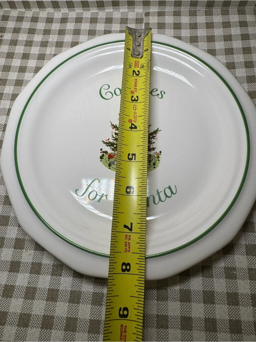 Pfaltzgraff White Plate with Green Trim and Christmas Tree Motif